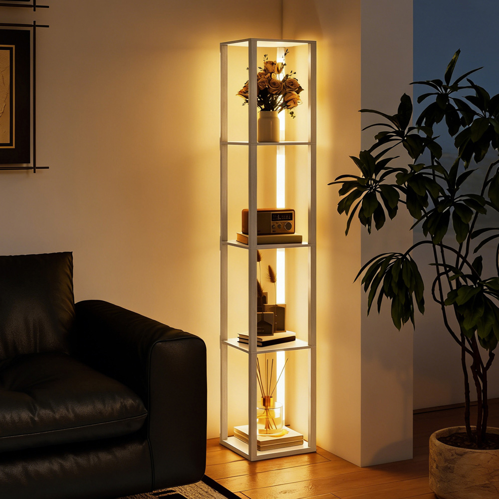 Portland 4 Shelf Oak LED Floor Lamp with Foot Switch Image 4
