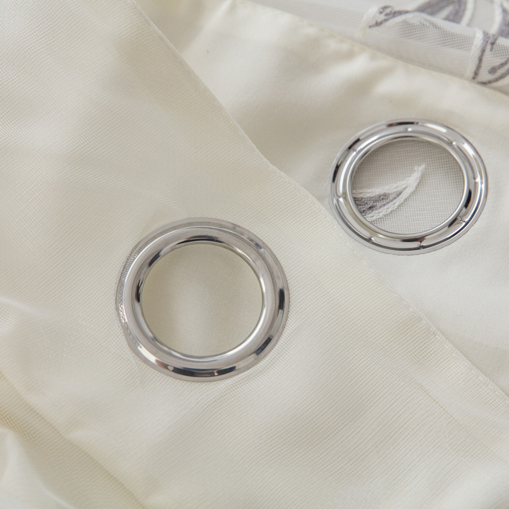 Alan Symonds Leaf Embroidered Silver Ring Top Eyelet Tulle Voile Curtains 147 x 183cm Image 2