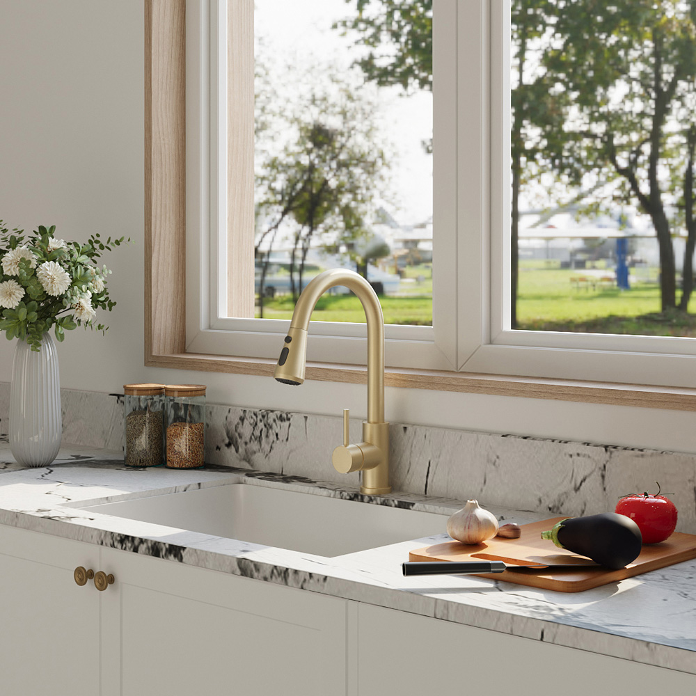 Living and Home Golden 304 Stainless Steel Pull Down Sensor Kitchen Faucet with LED Light Image 7
