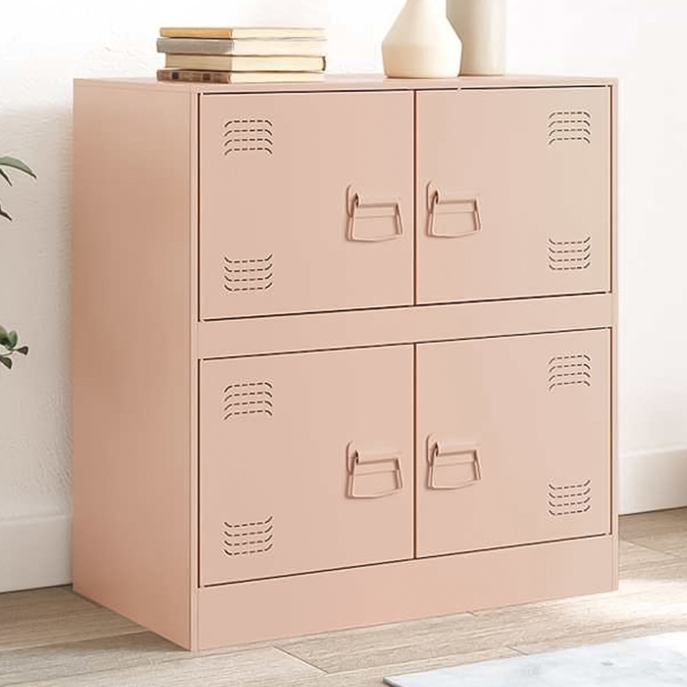 vidaXL 4 Door Pink Steel Sideboard Image 1