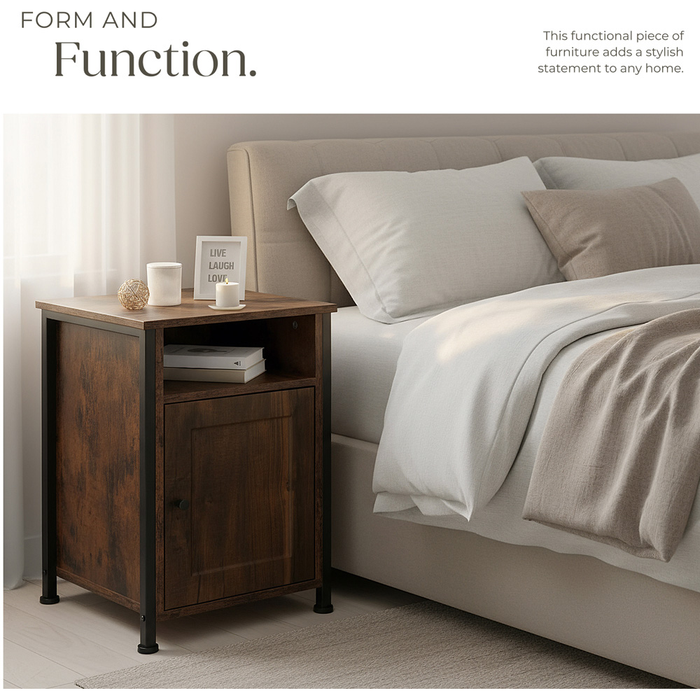 Tectake Blackburn Single Door Single Shelf Rustic Dark Wood Bedside Table Image 6