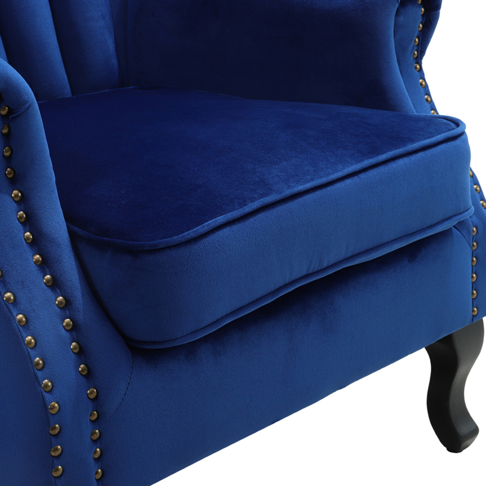 Living and Home Dark Blue Vintage Armchair with Rubberwood Legs Image 6