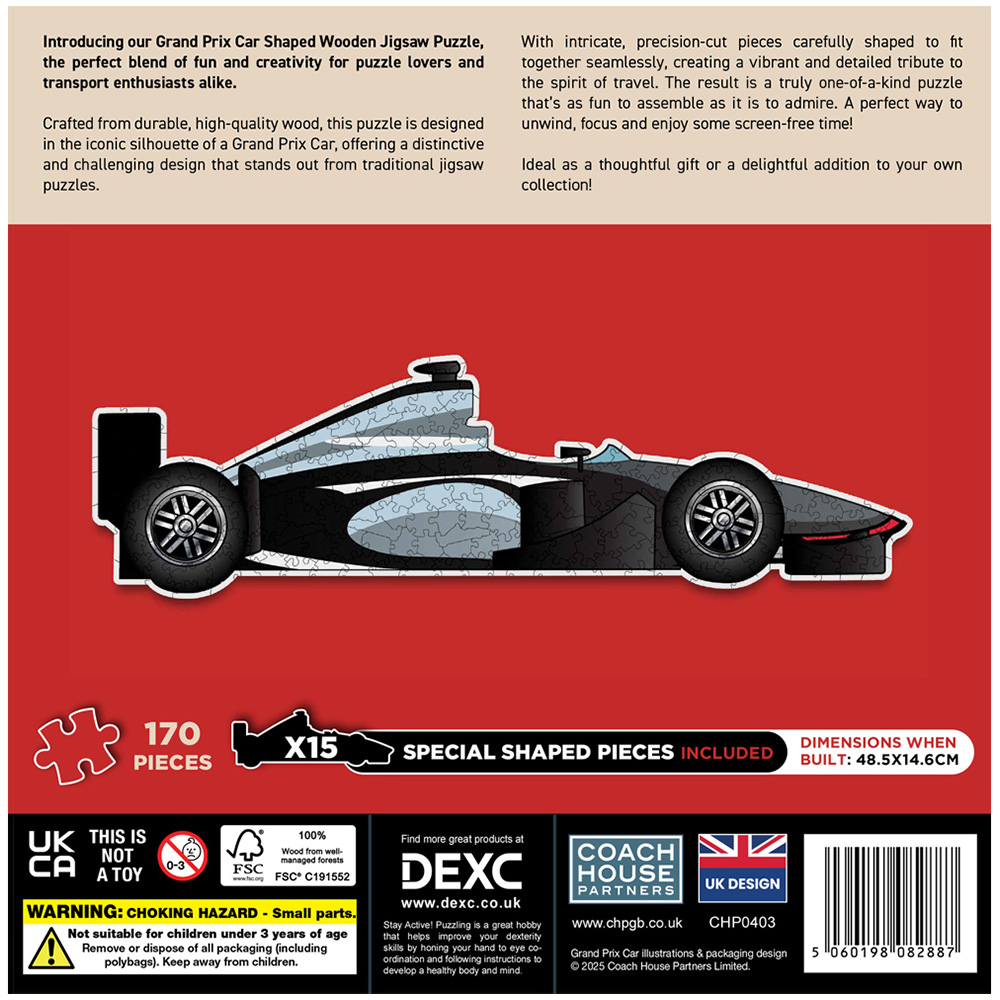 DEXC Grand Prix Car Shaped Wooden Jigsaw Image 3