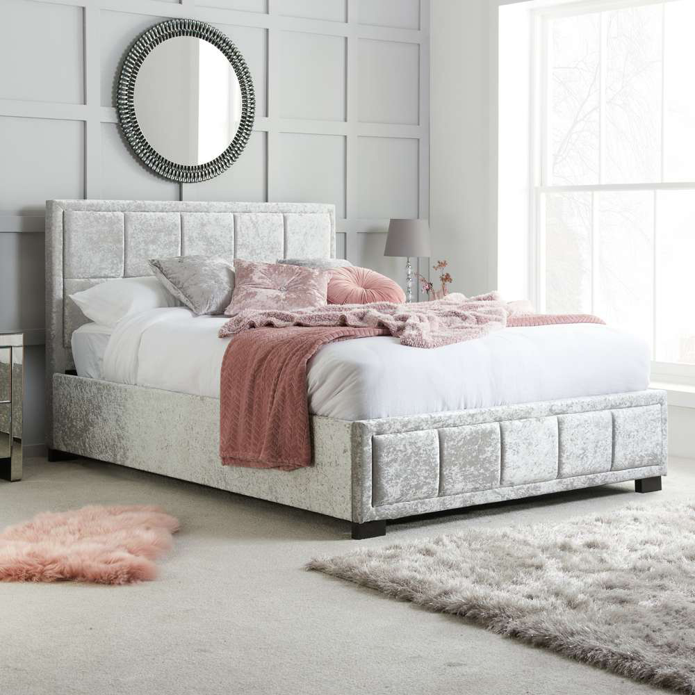 Hannover Double Grey Velour Bed Frame Image 1