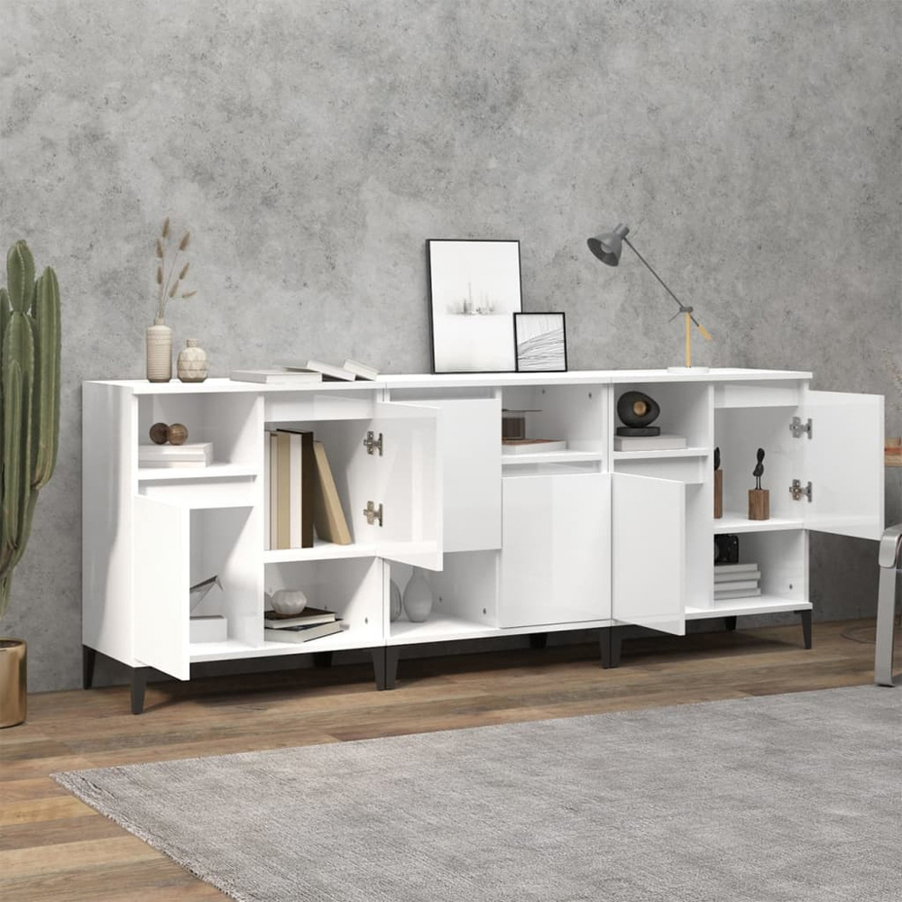 vidaXL 2 Door 2 Shelf White Sideboard Set of 3 Image 3