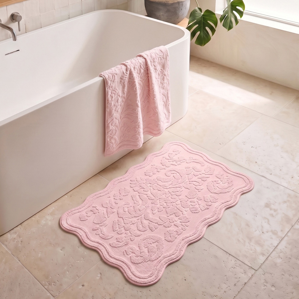 Allure Bath Fashions Gracie Blush Pink Floral Jacquard Scalloped Bath Towel 70 x 130cm 2 Pack Image 6