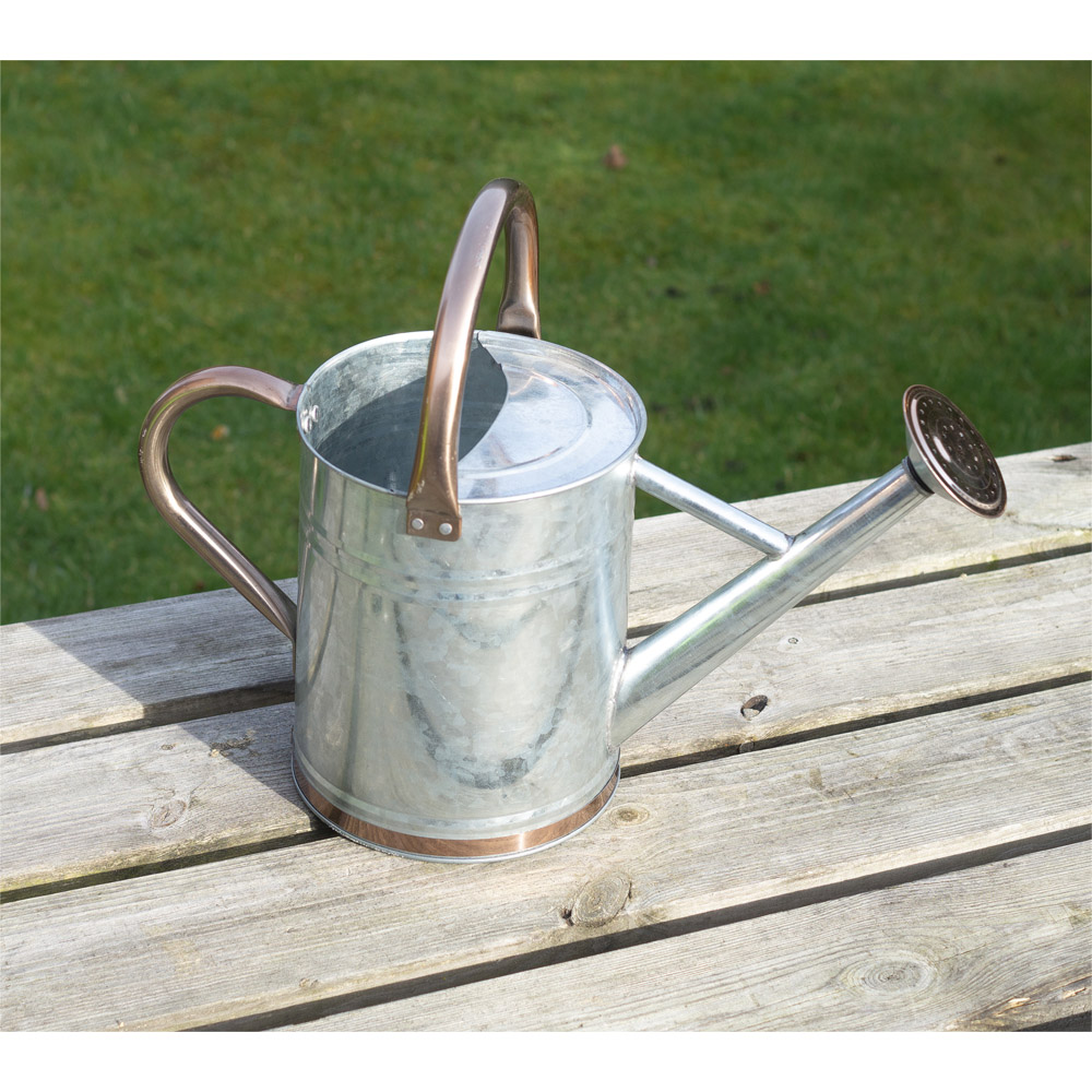 St Helens Silver Metal and Copper Accents Watering Can with Sprinkler Nozzle 4L Image 2