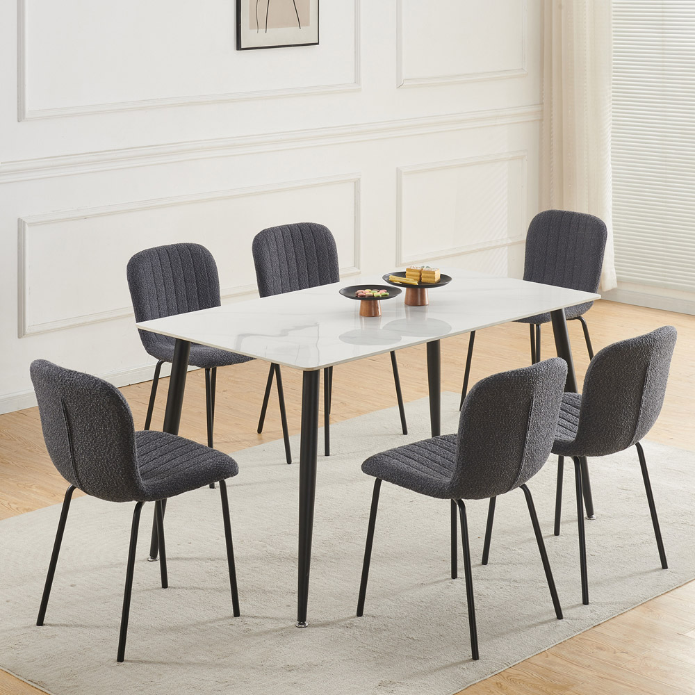 Bella Set of 6 Dark Grey Teddy Faux Fur Stitched Design Dining Chairs Image 6