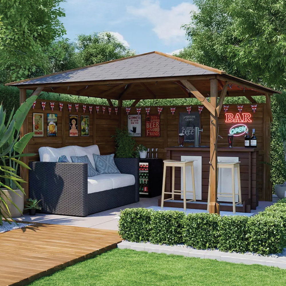 Dunster House Utopia 3 x 3m Brown Heavy Duty Log Bar Garden Gazebo Image 1
