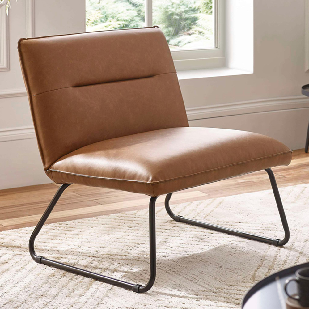 Julian Bowen Saxon Tan Brown Faux Leather Lounge Chair Image 1