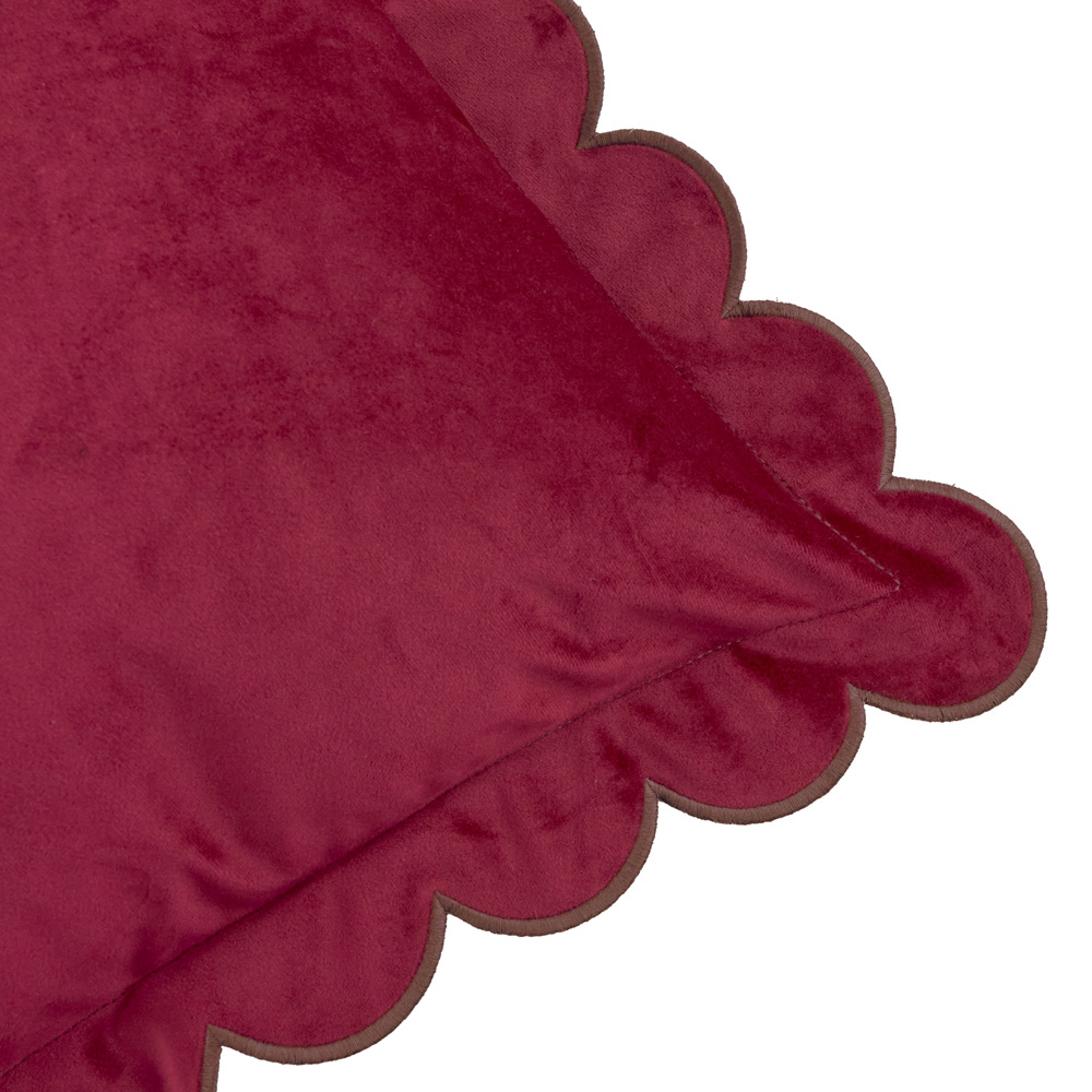 Furn Lil Burgundy and Chocolate Scallop Velvet Cushion 45 x 45cm Image 2