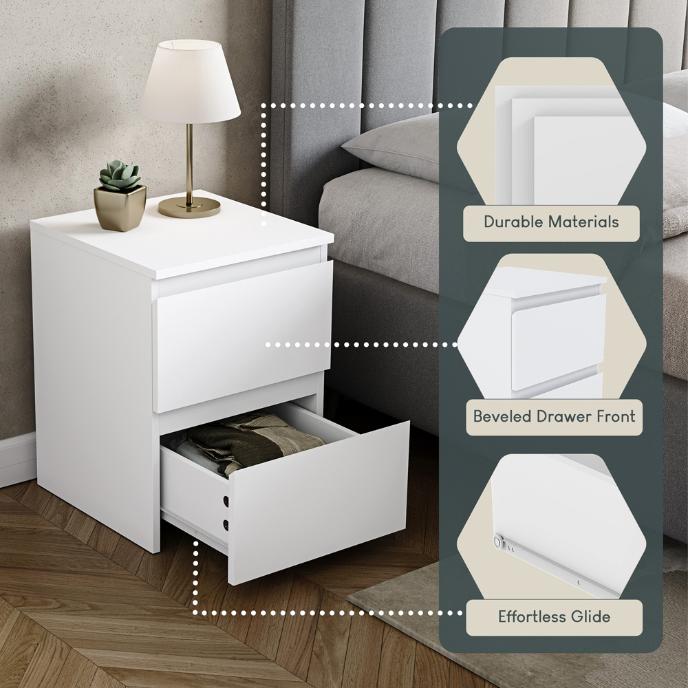 VIDA DESIGNS Denver 2 Drawer White Bedside Table Image 7