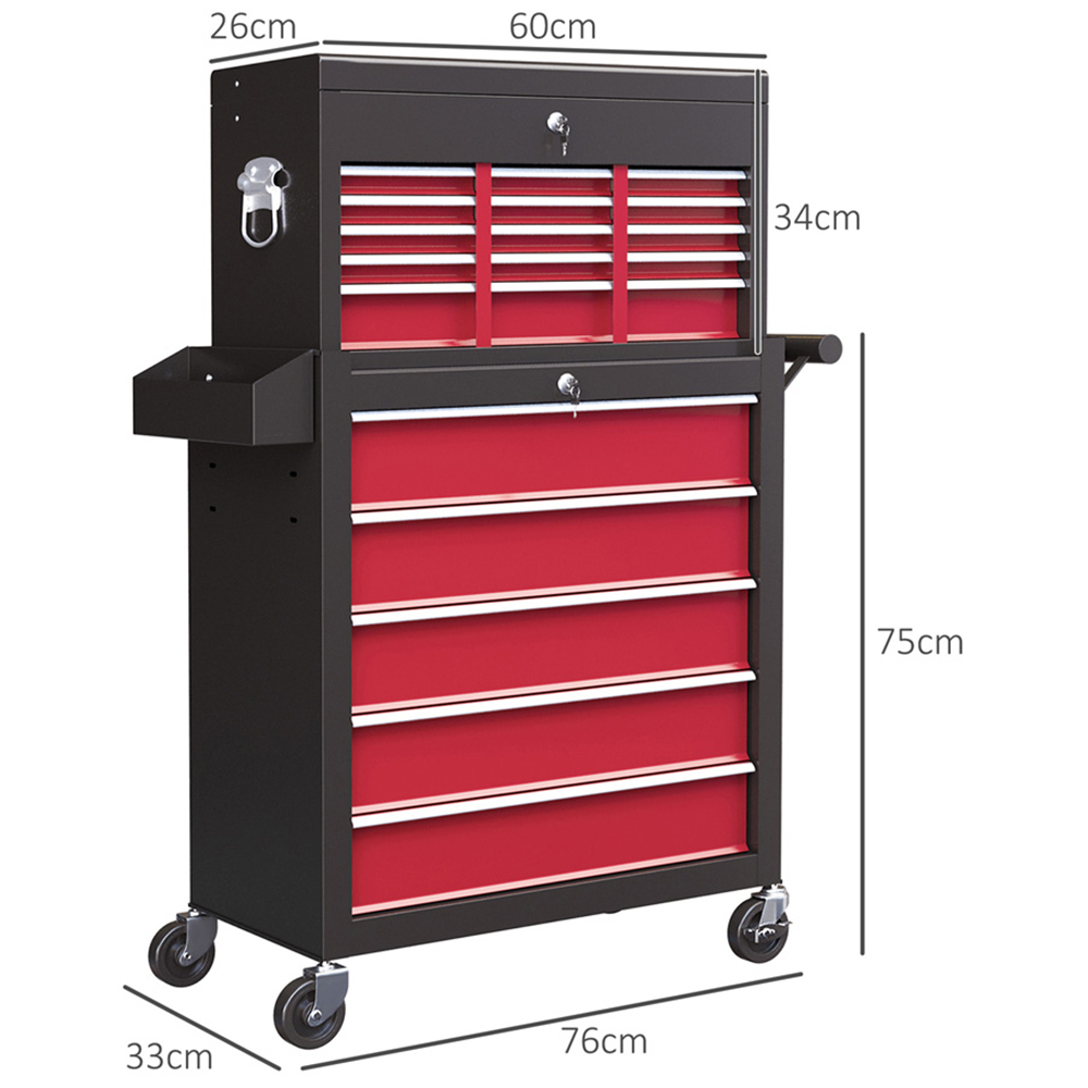HOMCOM 14 Drawers Red Lockable Rolling Tool Chest Image 9