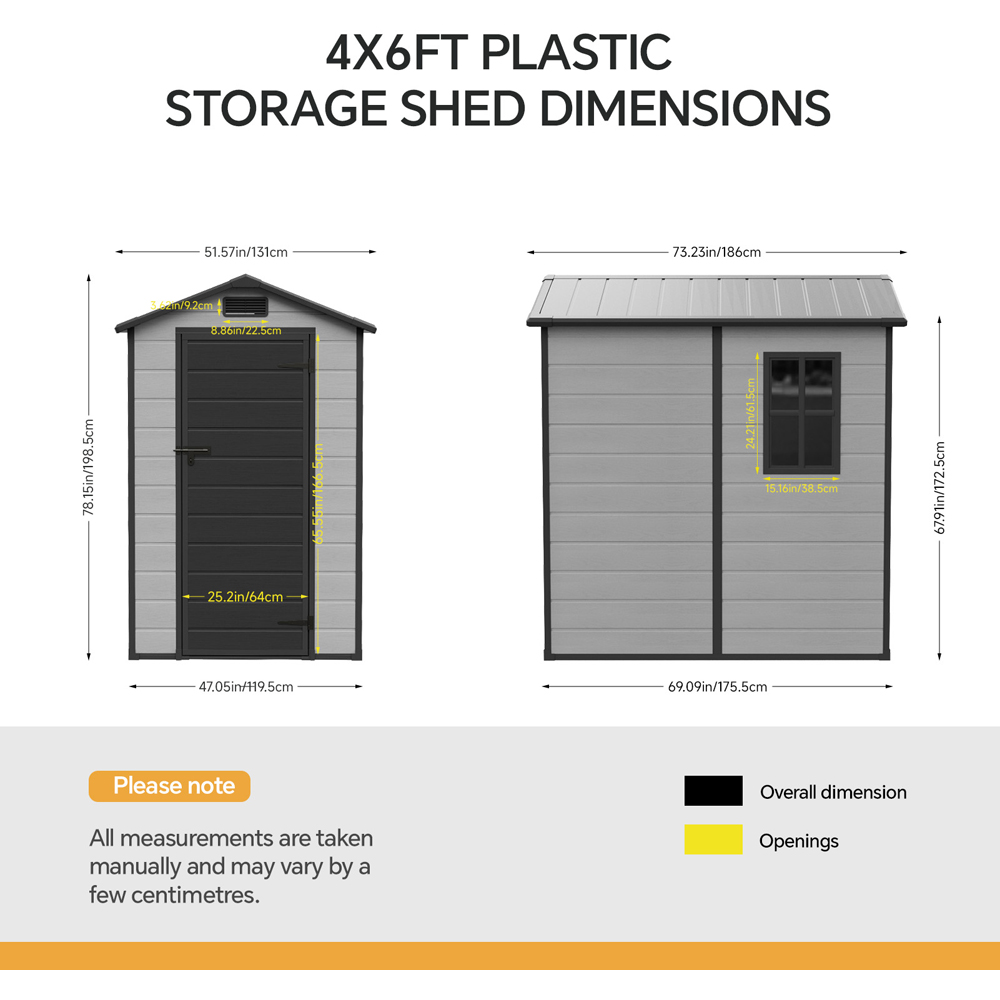 Living and Home 4 x 6ft Smokey Grey and Black Wood Grain Plastic Garden Storage Shed with Floor Image 9
