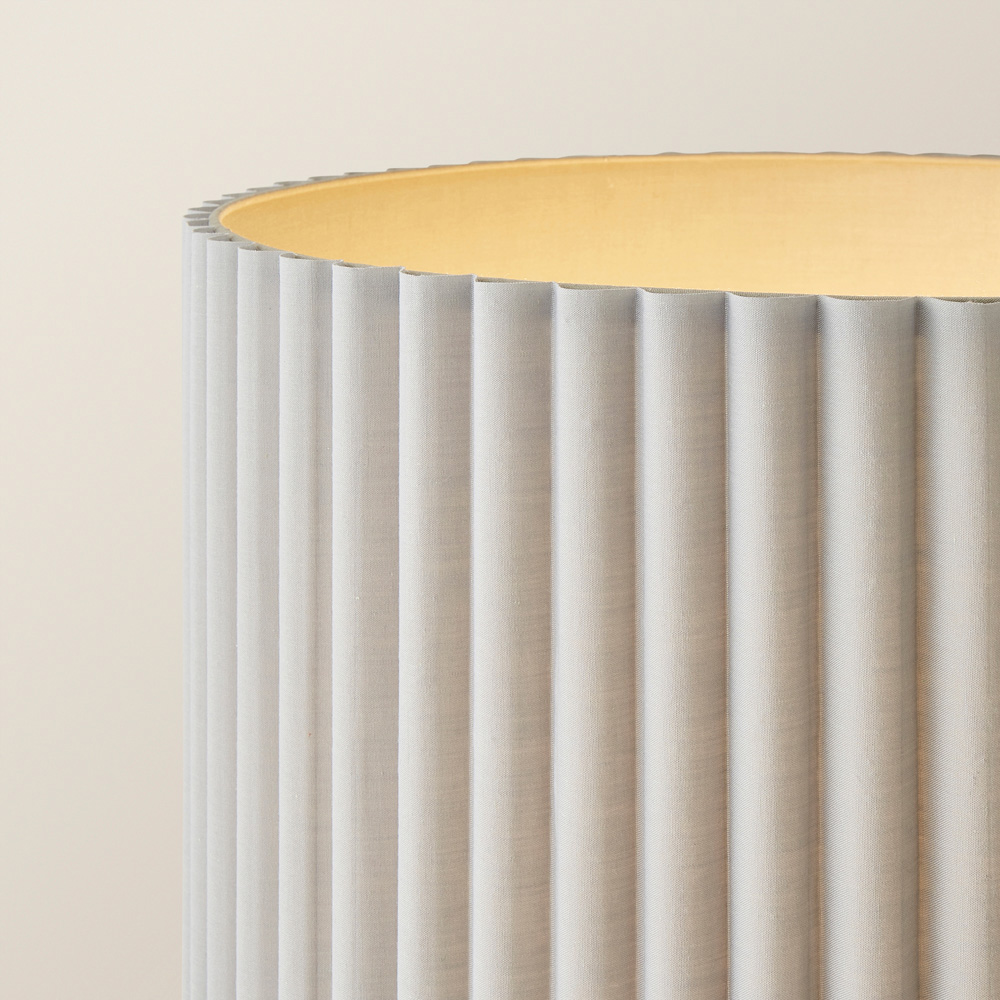 ValueLights Lenny Stone Grey Drum Lamp Shade Ribbed Fabric Midi LED Floor Lamp Image 3