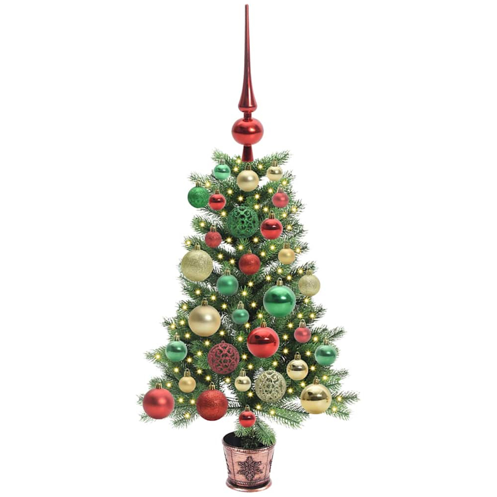 vidaXL Pre-Lit Multicolour Baubles Green Artificial Christmas Tree 2ft Image 1