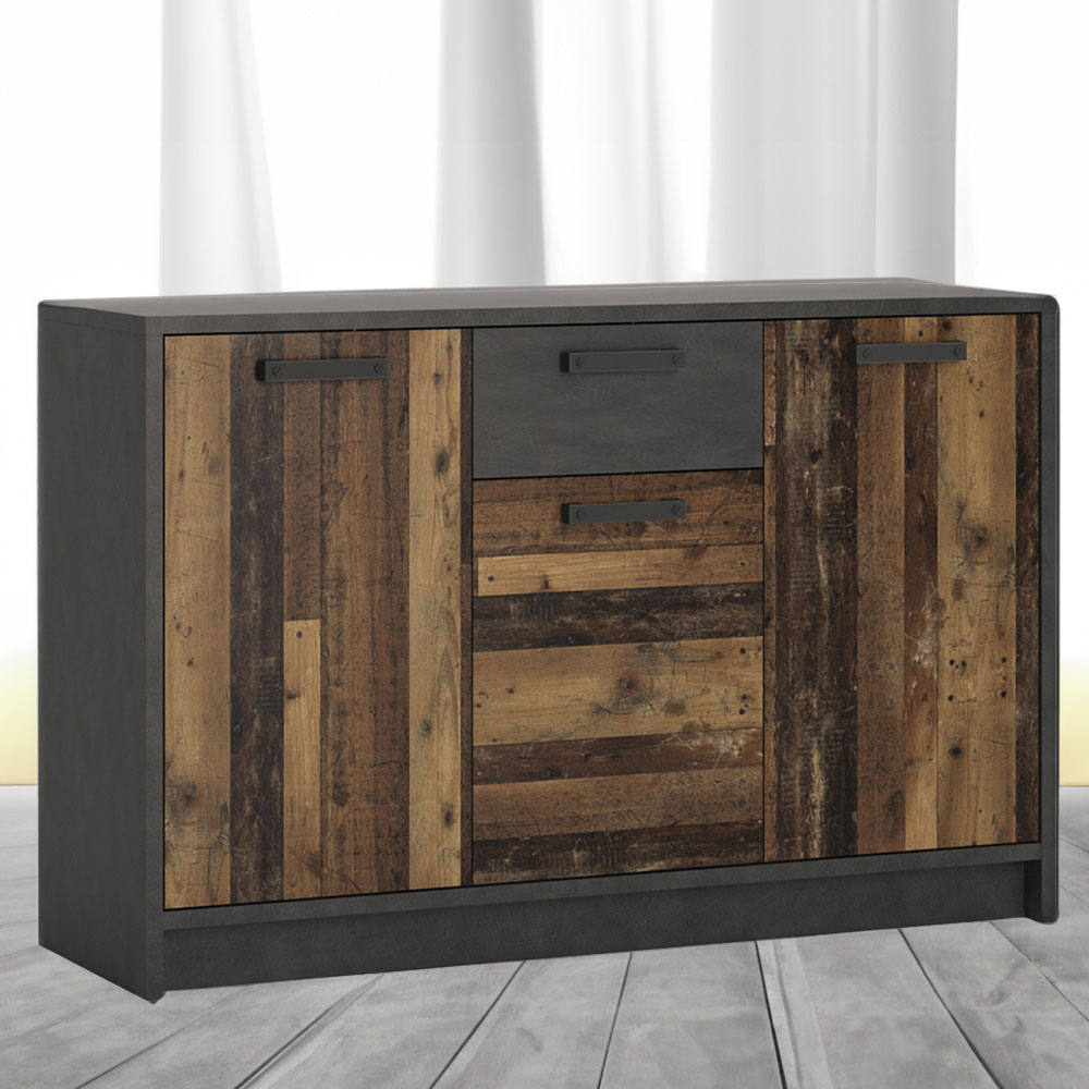 Florence Brooklyn 3 Door Single Drawer Walnut and Dark Matera Grey Cabinet Image 1