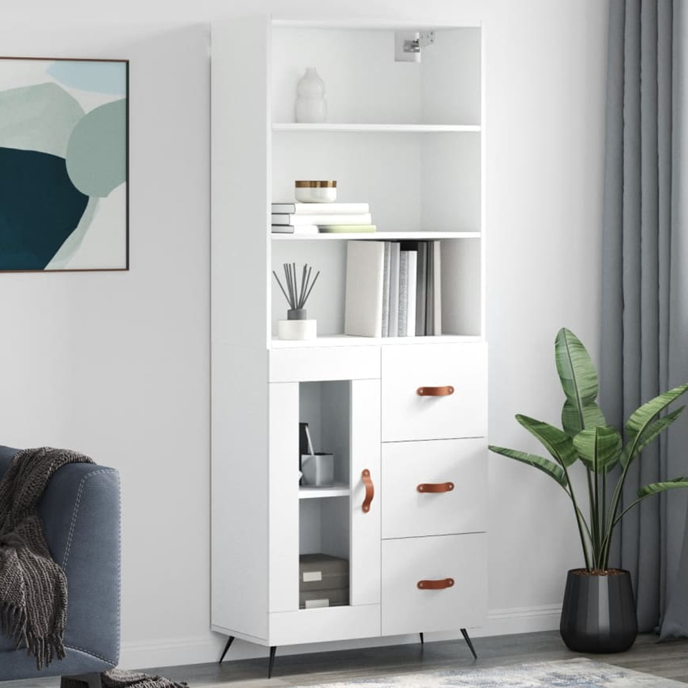 vidaXL Single Glass Door 3 Drawer 3 Open Shelf White Highboard Image 1