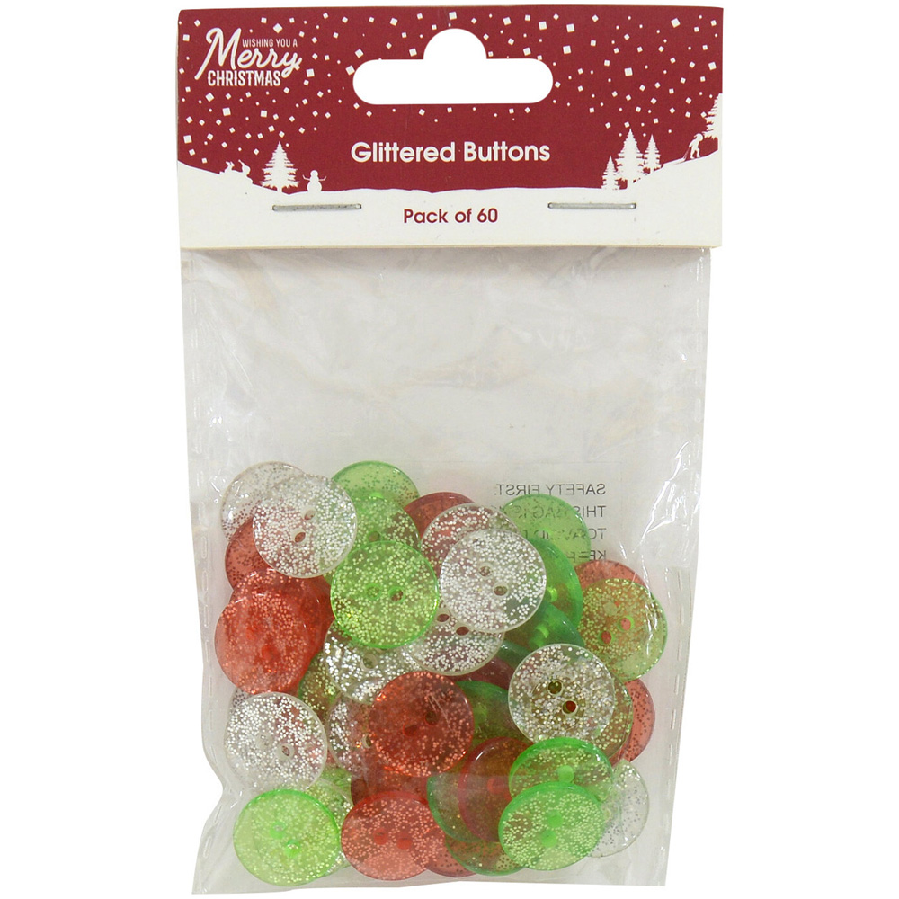 Pack of 60 Glittered Christmas Buttons Image