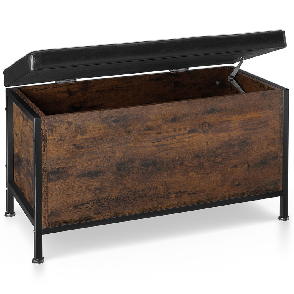 tectake Calico Black Industrial Storage Bench with Padded Seat Image 2