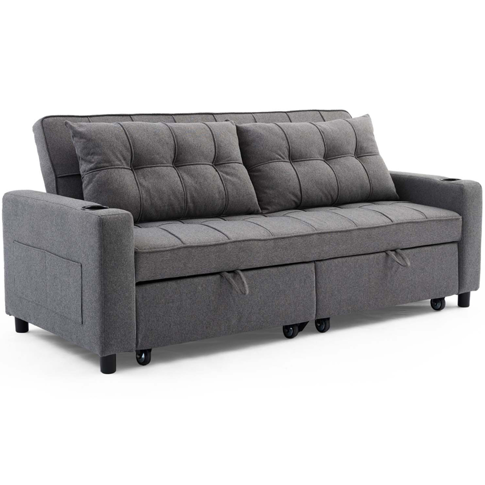 Furniture Online Hudson 3 Seater Grey Linen Sofa Bed with Cupholders Image 2