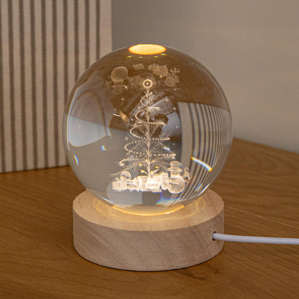 Samuel Alexander Warm White LED Etched Christmas Tree Globe USB Powered Decoration 10cm Image 2