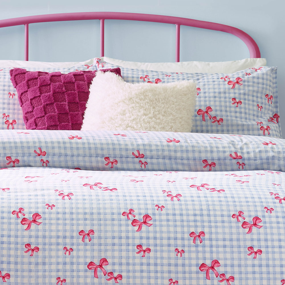Heya Home Double Gingham Bows Printed Blue Duvet Set Image 3