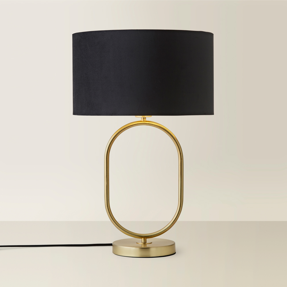 ValueLights Antonia Black Velvet and Gold Drum Shade Brushed Gold Oval LED Table Lamp Image 5