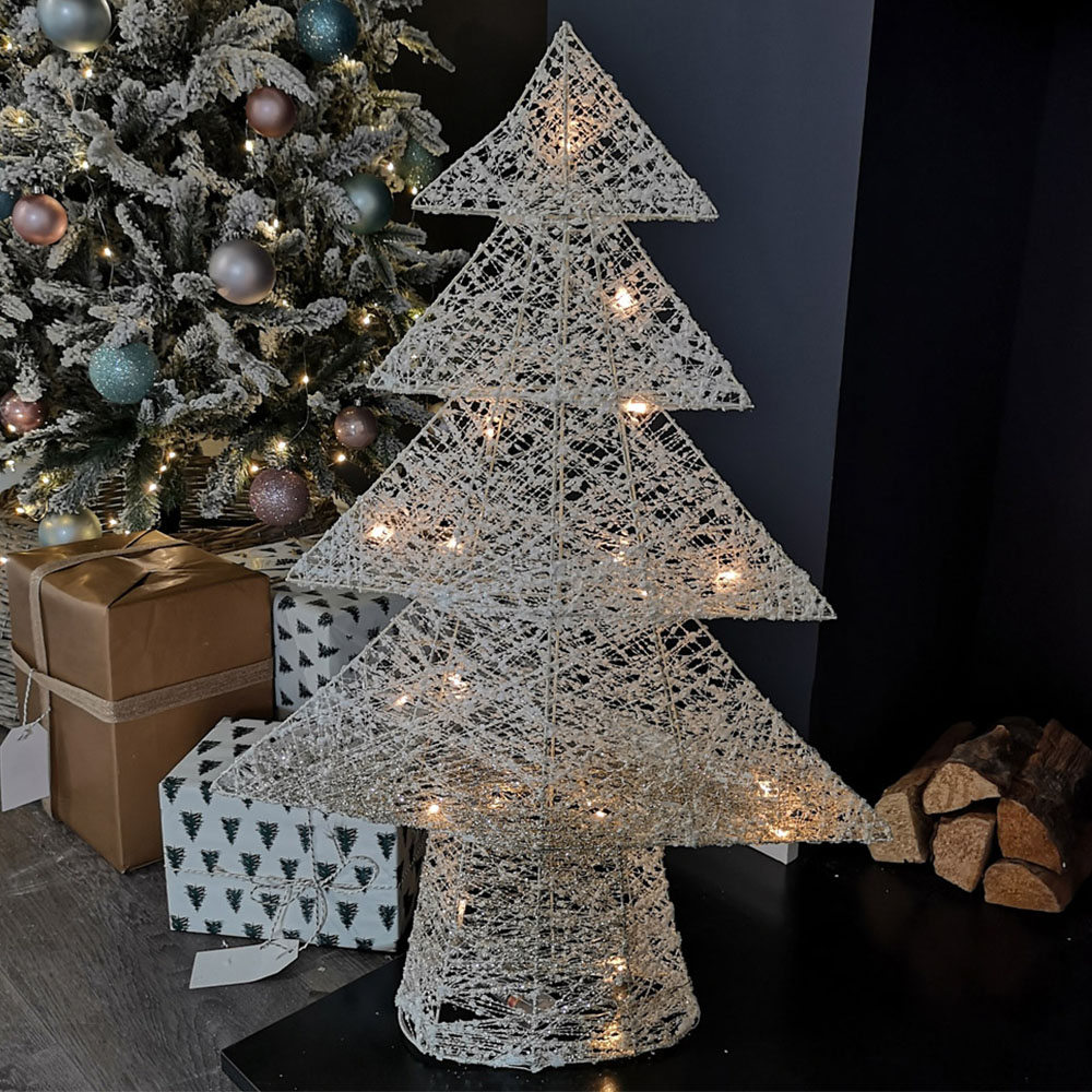 Samuel Alexander White and Gold Christmas Tree Silhouette LED Decoration 80cm Image 1