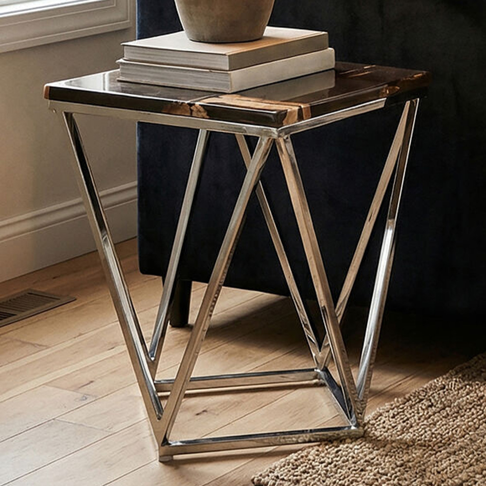 Premier Housewares Relic Dark Petrified Wooden Top Side Table Image 1