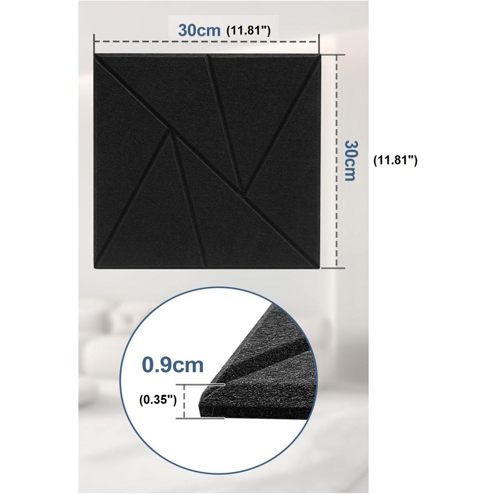 Gr8 Home Black Square Self Adhesive Acoustic Wall Panel Set 12 Pack Image 9