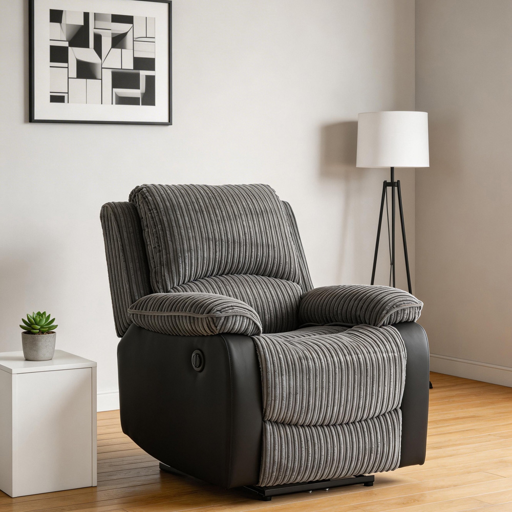 Furniture One Grey Sectional Corduroy Electric Recliner Sofa Chair Image 6