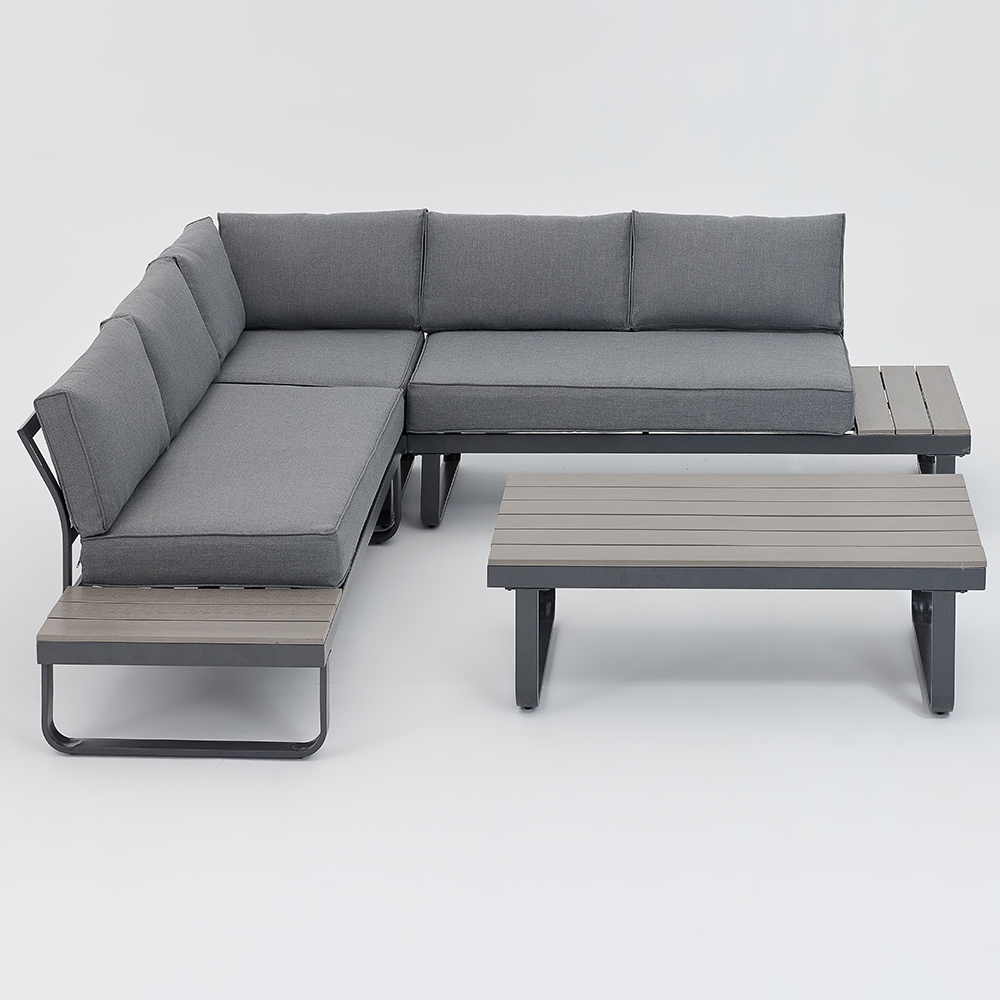 Home Detail Bali 5 Seater Grey Steel L Shape Garden Sofa Set with Built in Table Image 3