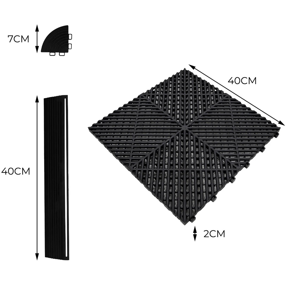 MonsterShop 90 Black and 30 Blue Vented Garage Floor Tiles with Edges and 14 Hexagon LED Light Image 5