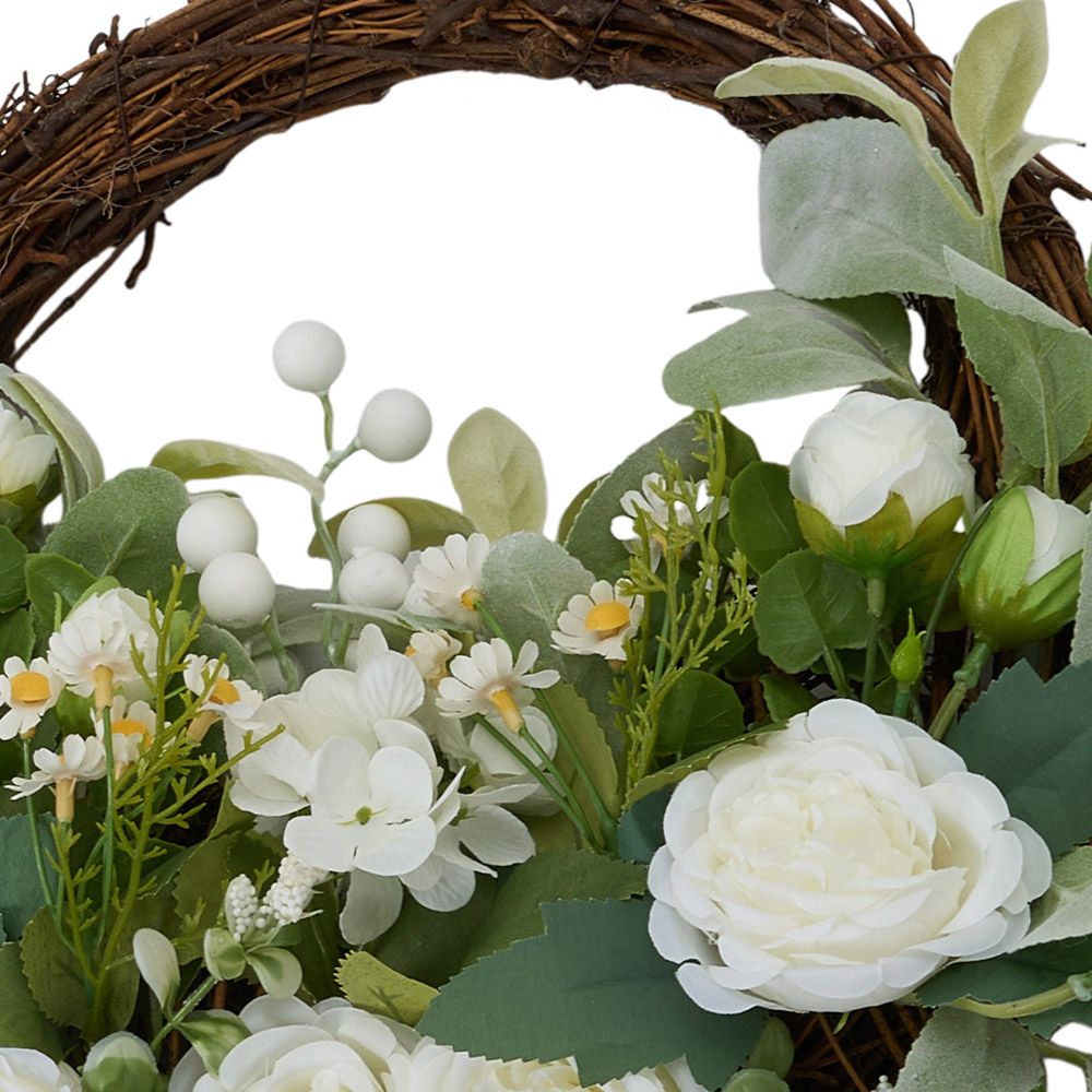 Living and Home Artificial Peony Rustic Door Wreath with Green Leaves 45cm Image 6