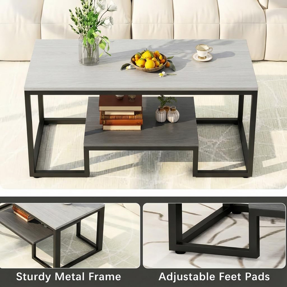 Alivio Single Shelf Grey Modern Industrial Coffee Table Image 6