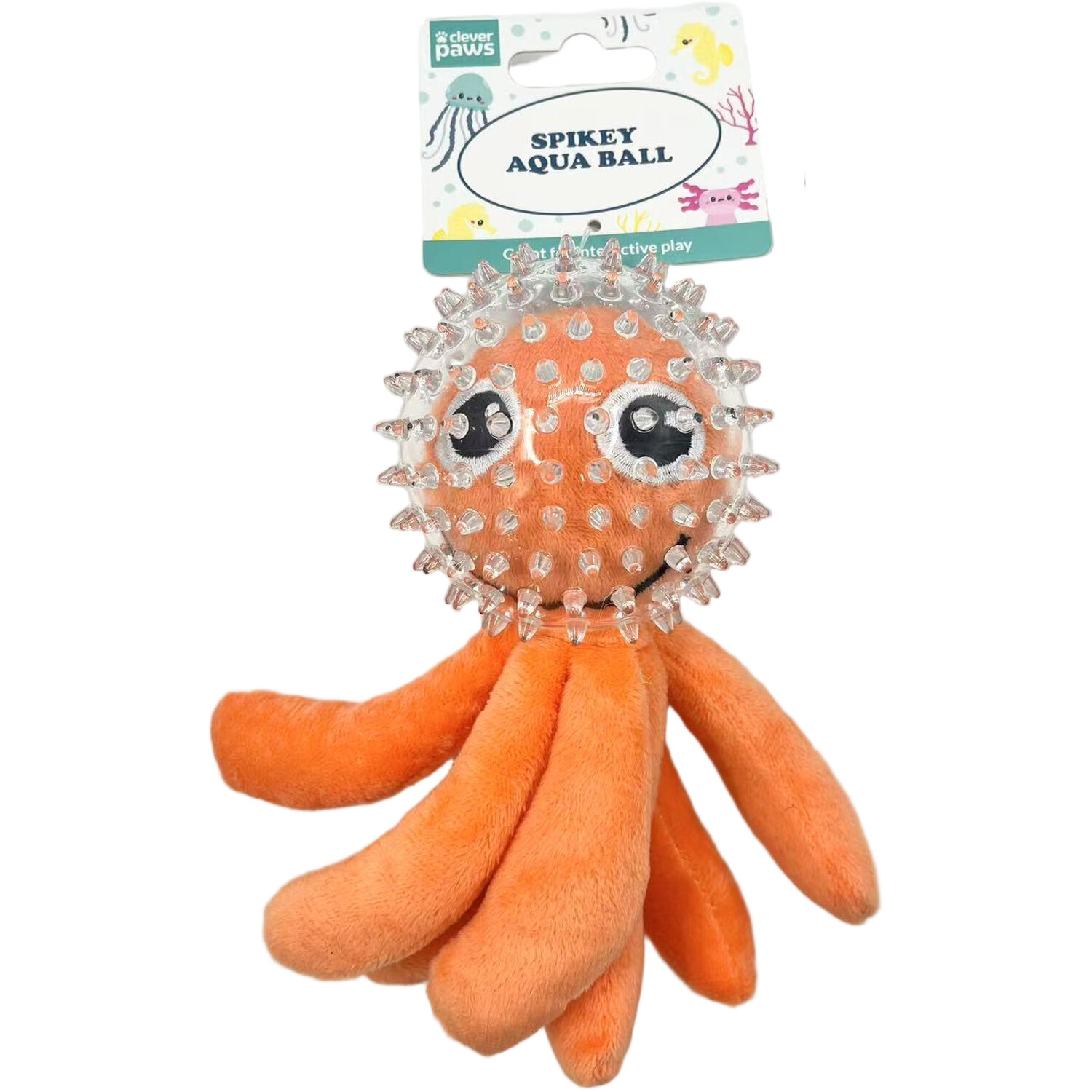 Spikey Aqua Ball Dog Toy Orange Image 1