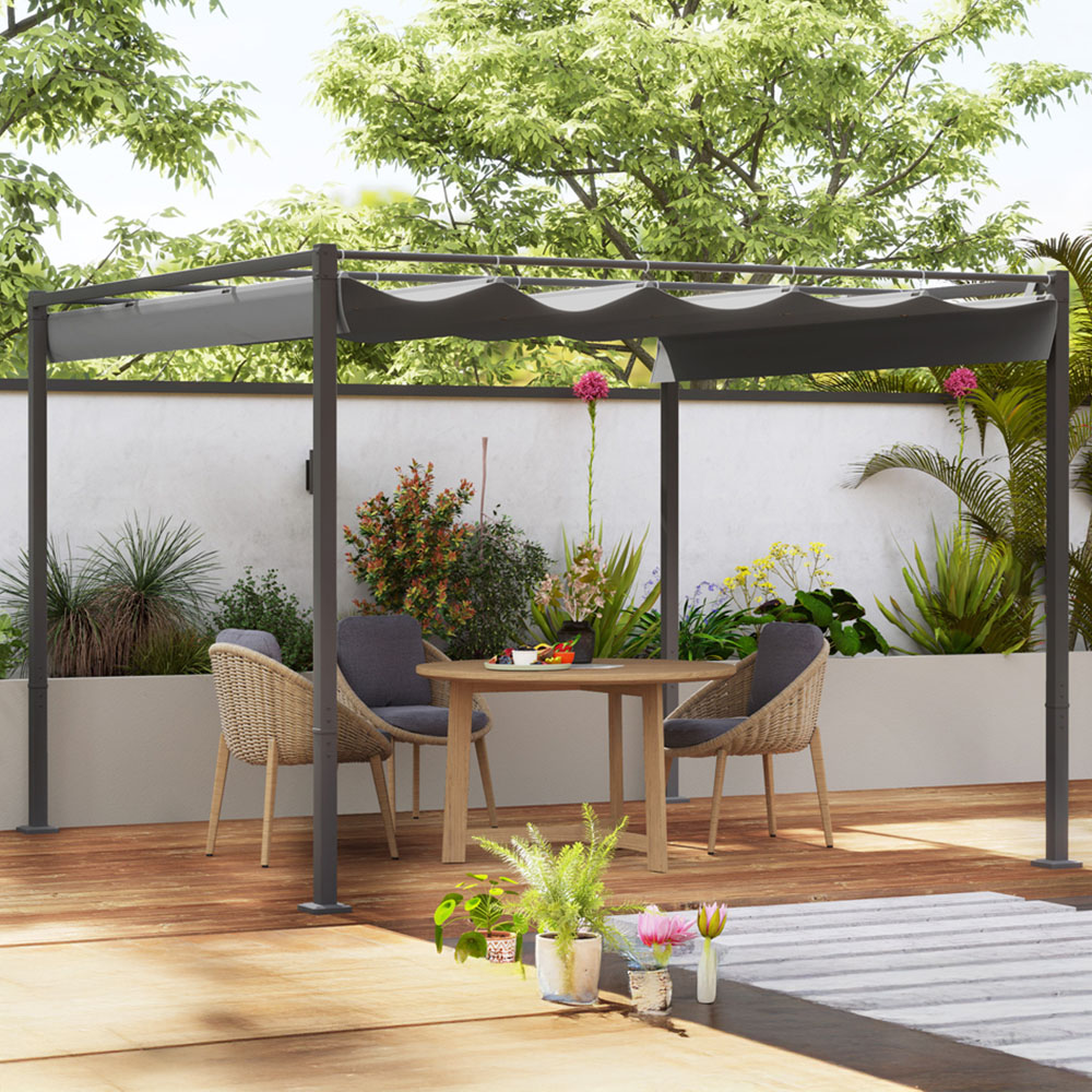 Outsunny 3 x 3m Grey Garden Pergola with Retractable Roof Image 1