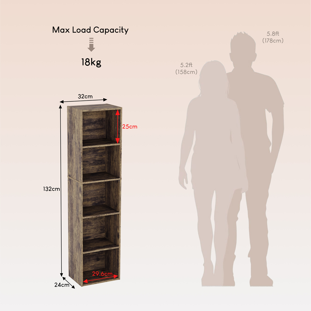 VIDA DESIGNS Oxford 5 Shelf Dark Wood Cube Bookcase Image 9