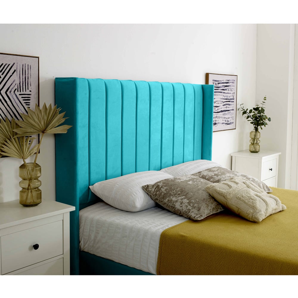 Eleganza Majestique Single Teal Plush Velvet Bed Frame Image 2