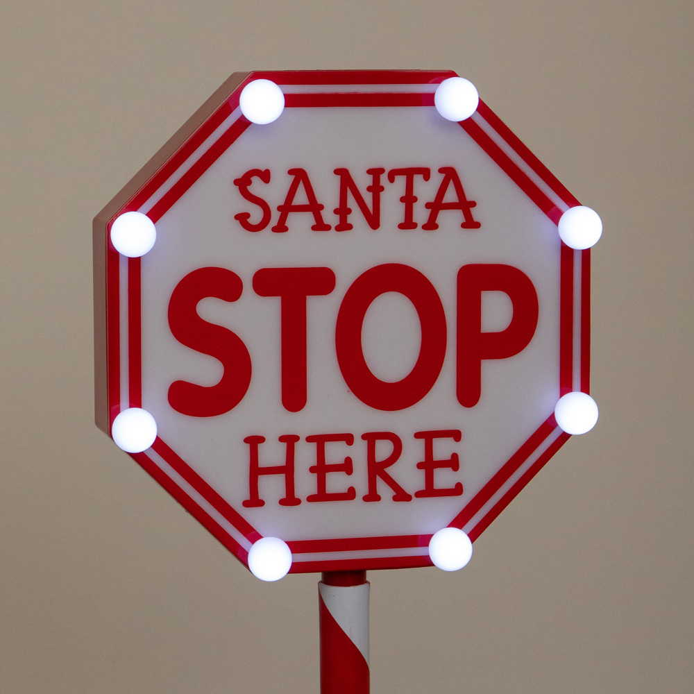 Samuel Alexander 8 White LED Light-Up Santa Stop Here Christmas Sign 57cm Image 4