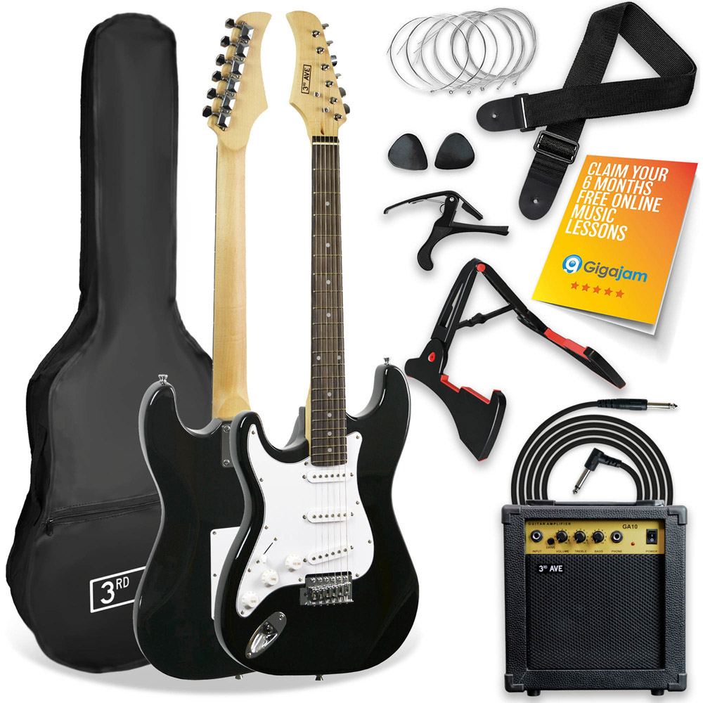 3rd Avenue Black Full Size Left Hand Electric Guitar Set Image 1
