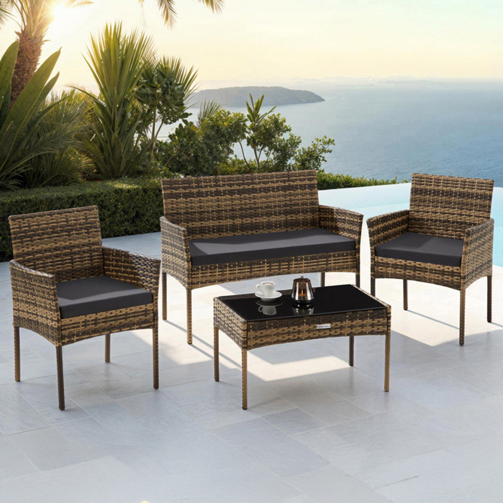 tectake Palese 4 Seater Nature Rattan Garden Sofa Set Image 1