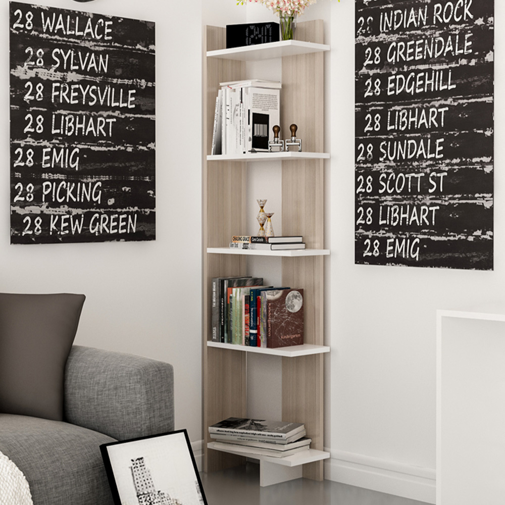 Decorotika Alis 5 Tier Cordoba and White Corner Bookcase Image 1