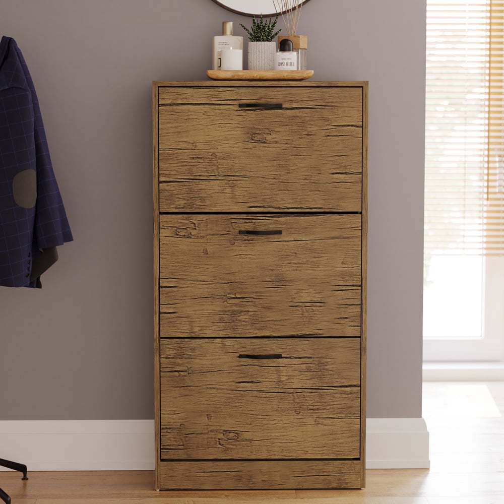 Vida Designs 3 Drawer Antique Brown Shoe Cabinet Image 5