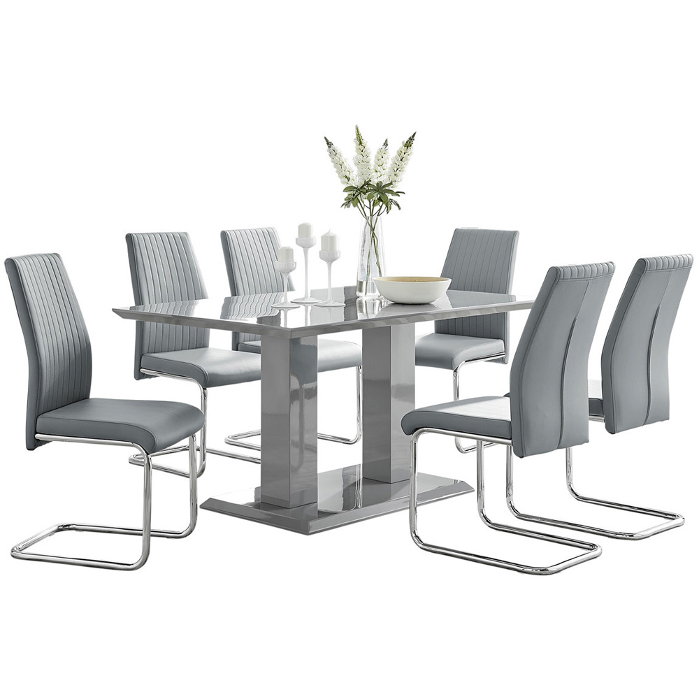Furniturebox Molini Fontana 6 Seater Dining Set Grey Gloss Elephant Grey and Chrome Image 2