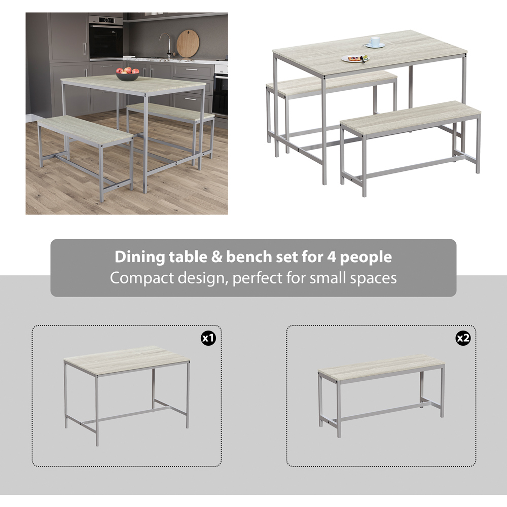 Vida Designs Roslyn 4 Seater Metal Frame Dining Bench Set Oak Image 8