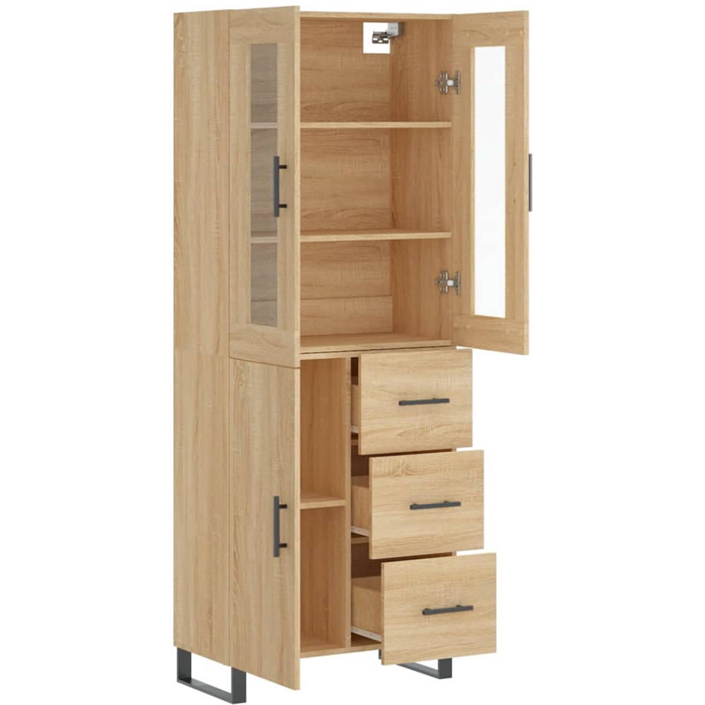 vidaXL 3 Door 3 Drawer Sonoma Oak Glass Highboard Image 4