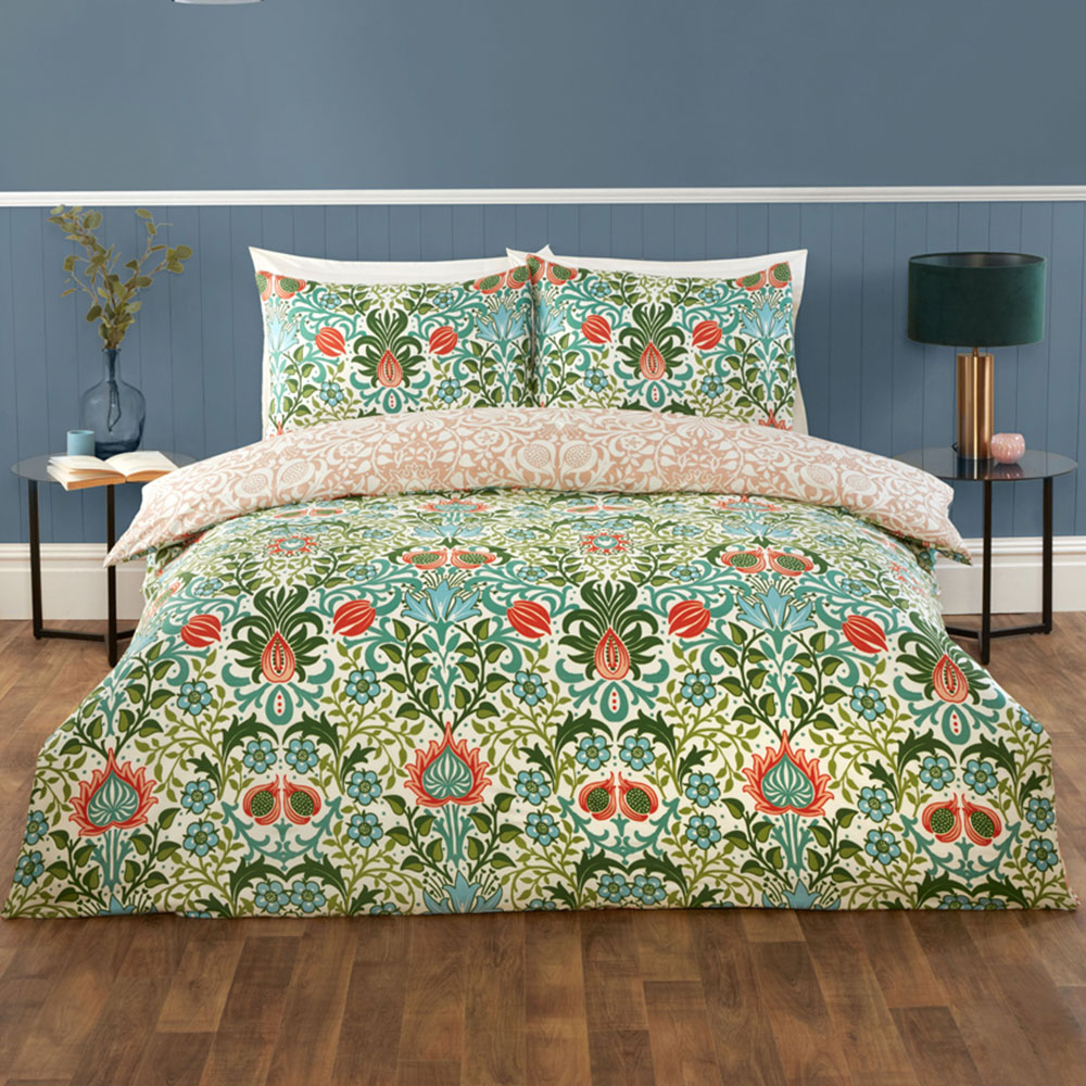 Serene Heritage Flora Single Multicolour Microfibre Fabric Reversible Duvet Cover Set Image 1