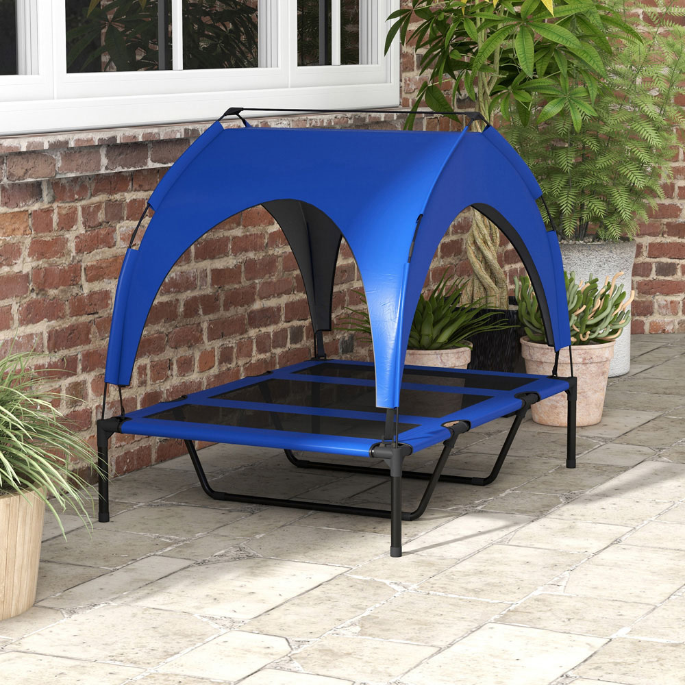 PawHut 106cm Dark Blue Elevated Dog Bed with UV Protection Canopy Image 2